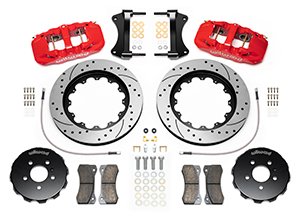 Wilwood AERO6 Front Hat Kit,15.00, Drilled, Red — 2008-2012 Audi A4 w/Lines